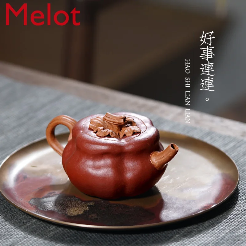 Yixing Purple Sand Teapot Li Xinsheng Pure Handmade Purple Sand Teapot Segment Mud Lucky Persimmon