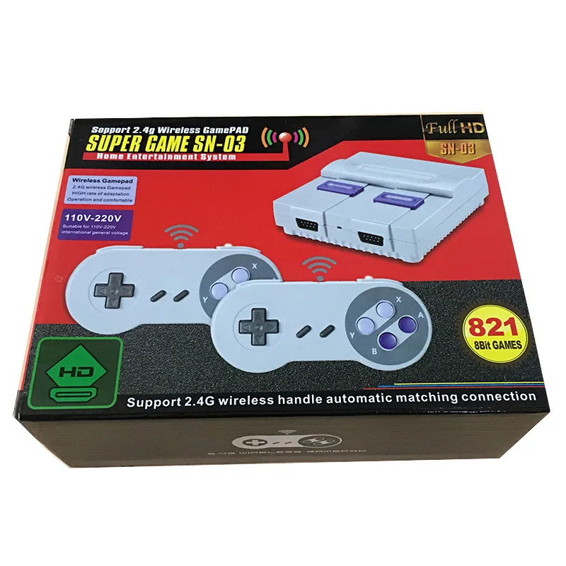 

SN-03 821games Retro Video Game Console For Snes Game with 2 Wireless Gamepad Controller HD HDMI TV Out SUPER Game for kids gift