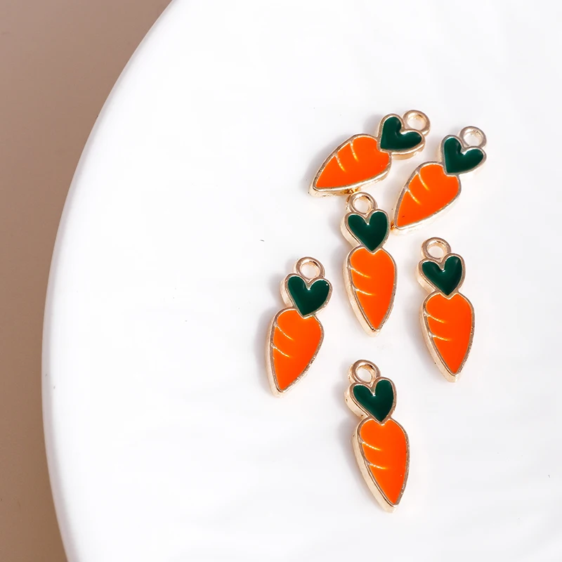 10pcs/lot 5*16mm Mini Carrot Charms for Earrings Pendants Necklaces Making Cartoon Enamel Heart Charms DIY Jewelry Accessories