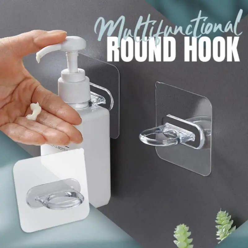 Round Self Adhesive Hook Transparent Ring Sticky Hook Multifunctional Storage Home Free Punching Paste Shower Gel Holder Shelf