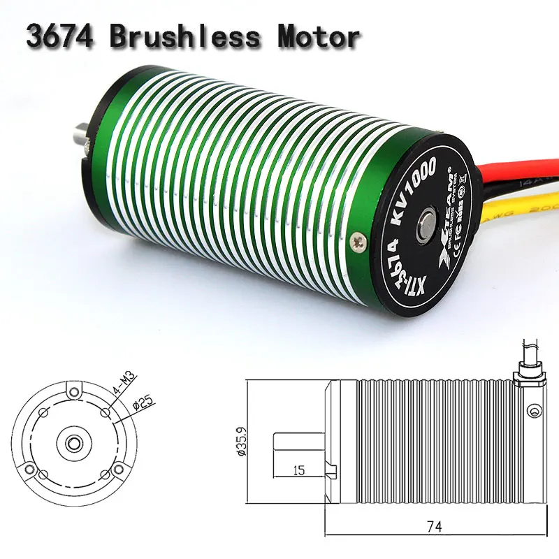 X-TEAM à prova dwaterproof água 3674 motor sem escova eletromotor bldc para carros rc 1/10 1/8 buggy monstro 650-1000mm barco 90mm edf