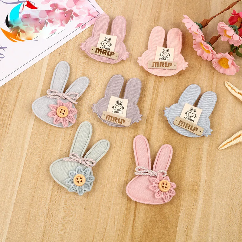 Rabbit with Bow Padded Patches, Appliques for Clothes, Sewing Supplies, DIY Hair Bow Decoration, 6.2x4cm, 20Pcs