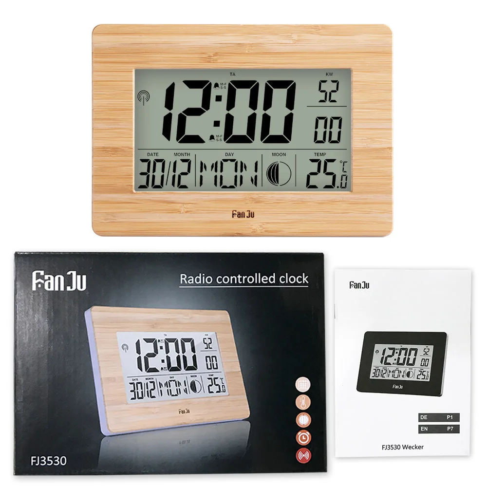 FanJu FJ3530 LCD Digital Wall Clock Alarm Big Size Number Multifunction Temperature Table Clocks Bedside thermometer Large clock