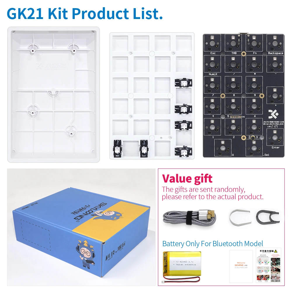 SKYLOONG GK21S SK21 GK21S Kit PBT USB/Bluetooth Number Mechanical Keyboards Mechanical Gateron White Jelly Key Caps Transparent