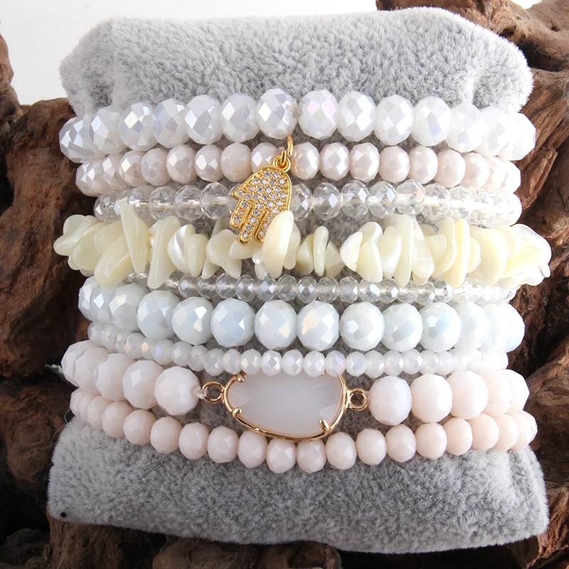 RH Fashion Designer Beaded Bracelet Set Glass Crystal 9pc Bracelets & Bangles Set For Fashion Jewelry