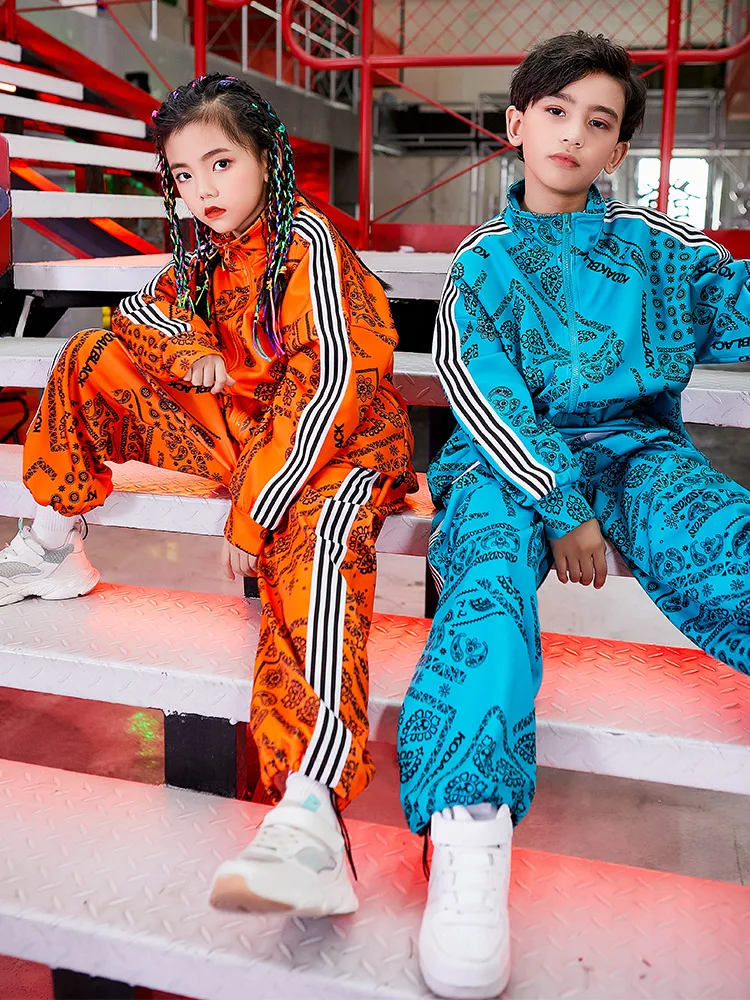 Girls Boys Fashion Kids Cool Jazz Dance Suit Children Handsome jacket Top Pants Hiphop Street Clothes stage  Catwalk Performance