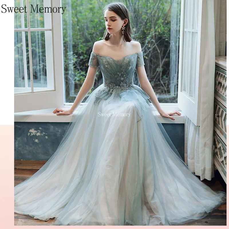 Sweet Memory – robe de demoiselle d'honneur en Tulle, longue longueur au sol, avec des Appliques à lacets, robe de soirée formelle Sexy pour femmes, robe de bal, 2021