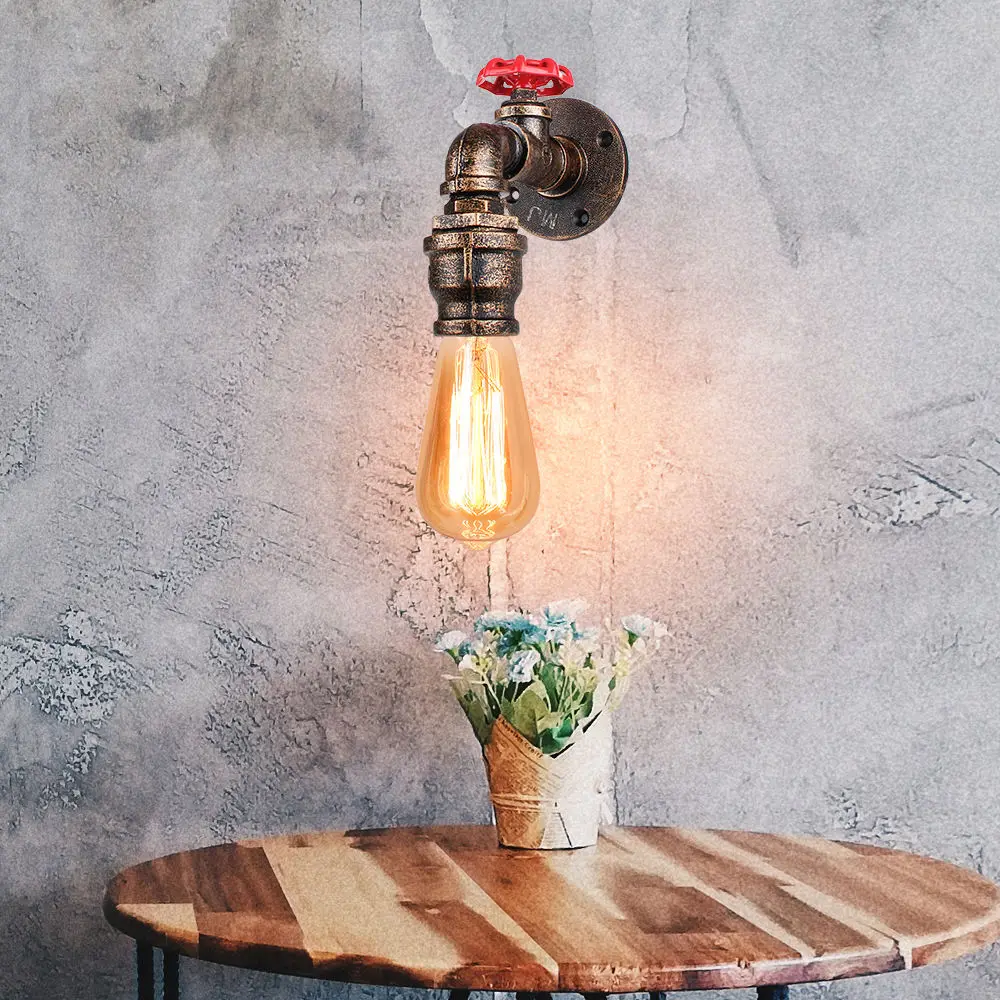 Rust Industrial Wall Light Fixture Retro Iron Water Pipe Wall Lamp Holder e27 for Loft Bedroom Restaurant Indoor Lighting Decor