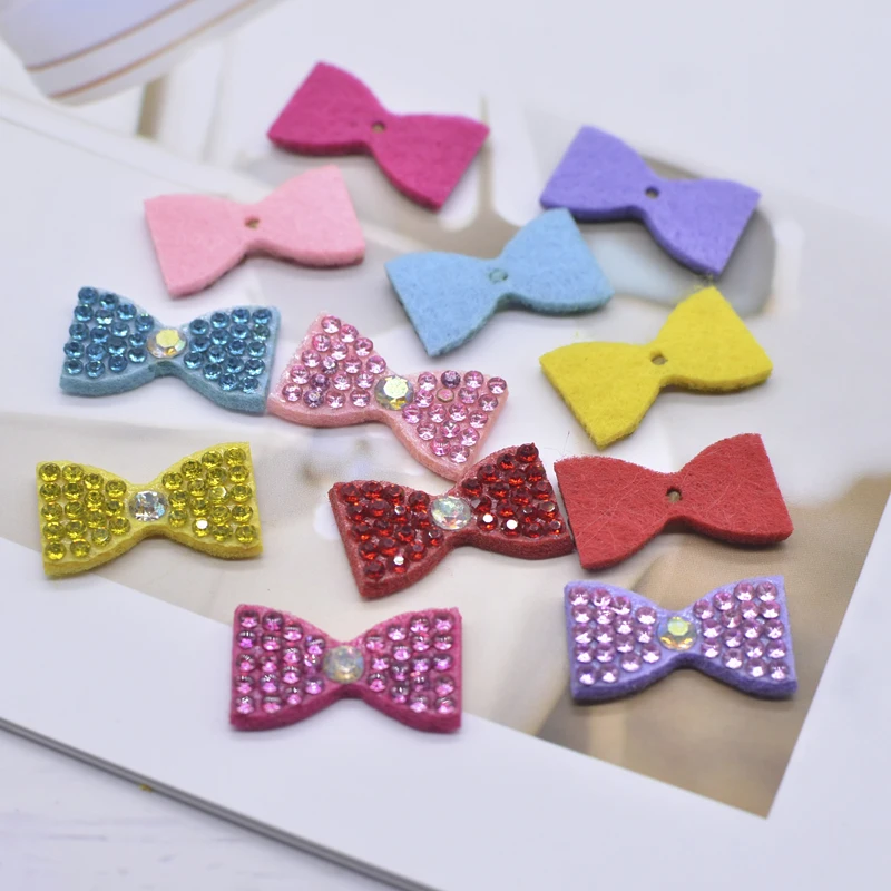 30Pcs/lots Colorful Mini Bowknot Tie DIY Patch Material for Stick on Clothing Appliques Hair Clips Pearl Rhinestone Accessory