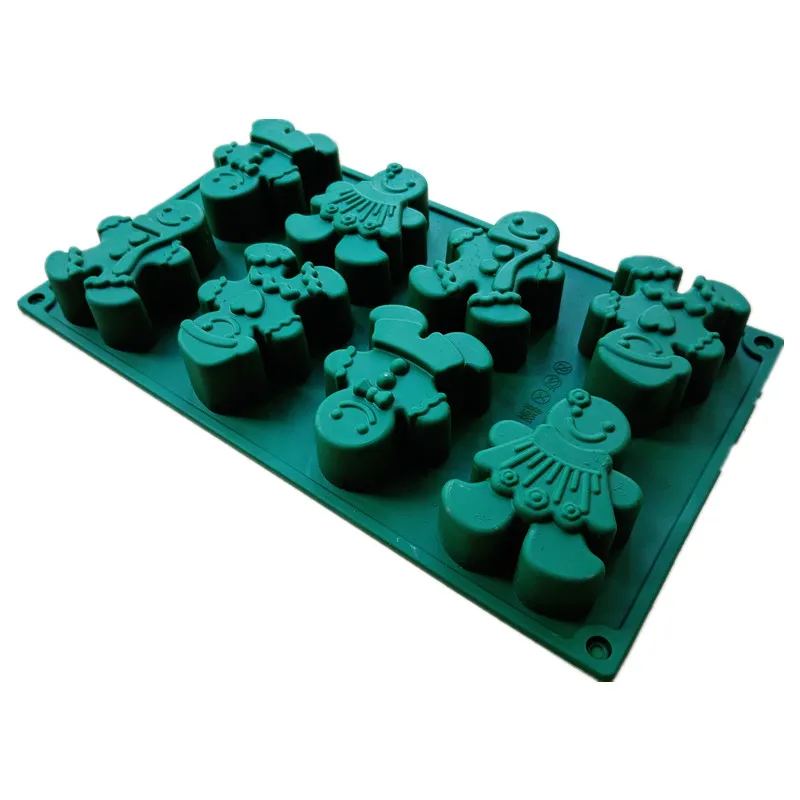 Joyful Christmas Baking  8-Cavity Red/Green Food Grade Silicone Mold with 4 Adorable Snowmen & 4 Gingerbread Men  Hot Sale 2025