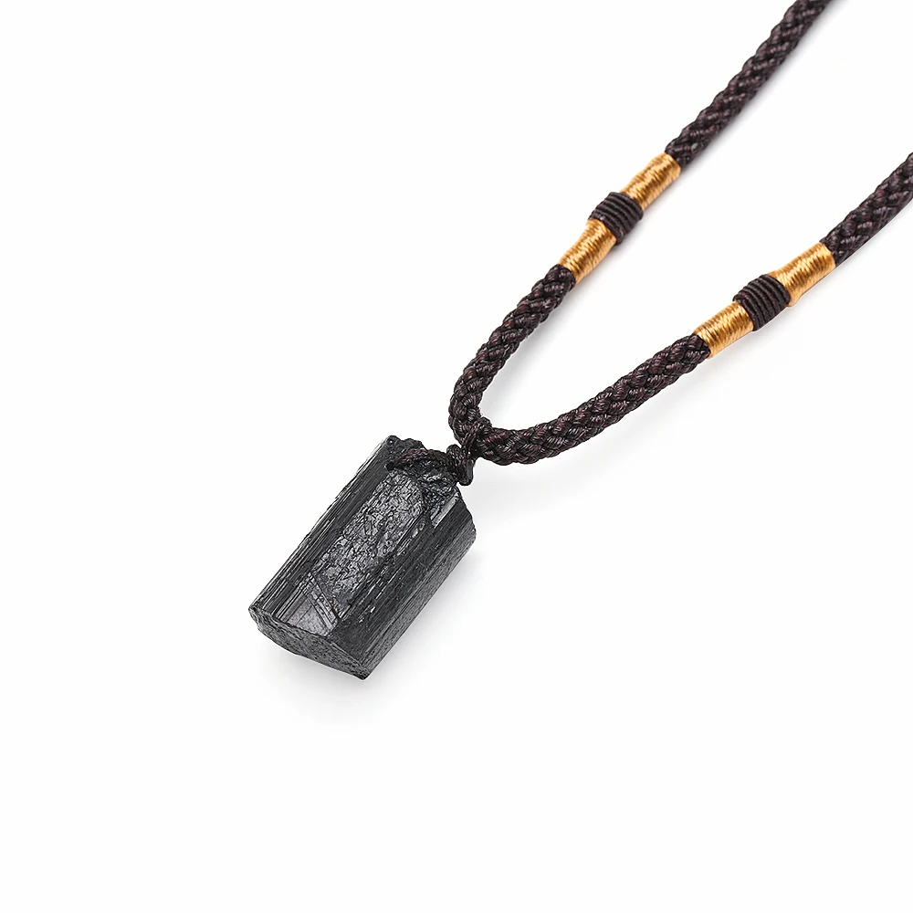 1 PC Black Tourmaline Stone Pendant Necklace Crystal Gem Specimen Healing Stone Home Office Decoration Jewelry Accessories Gift