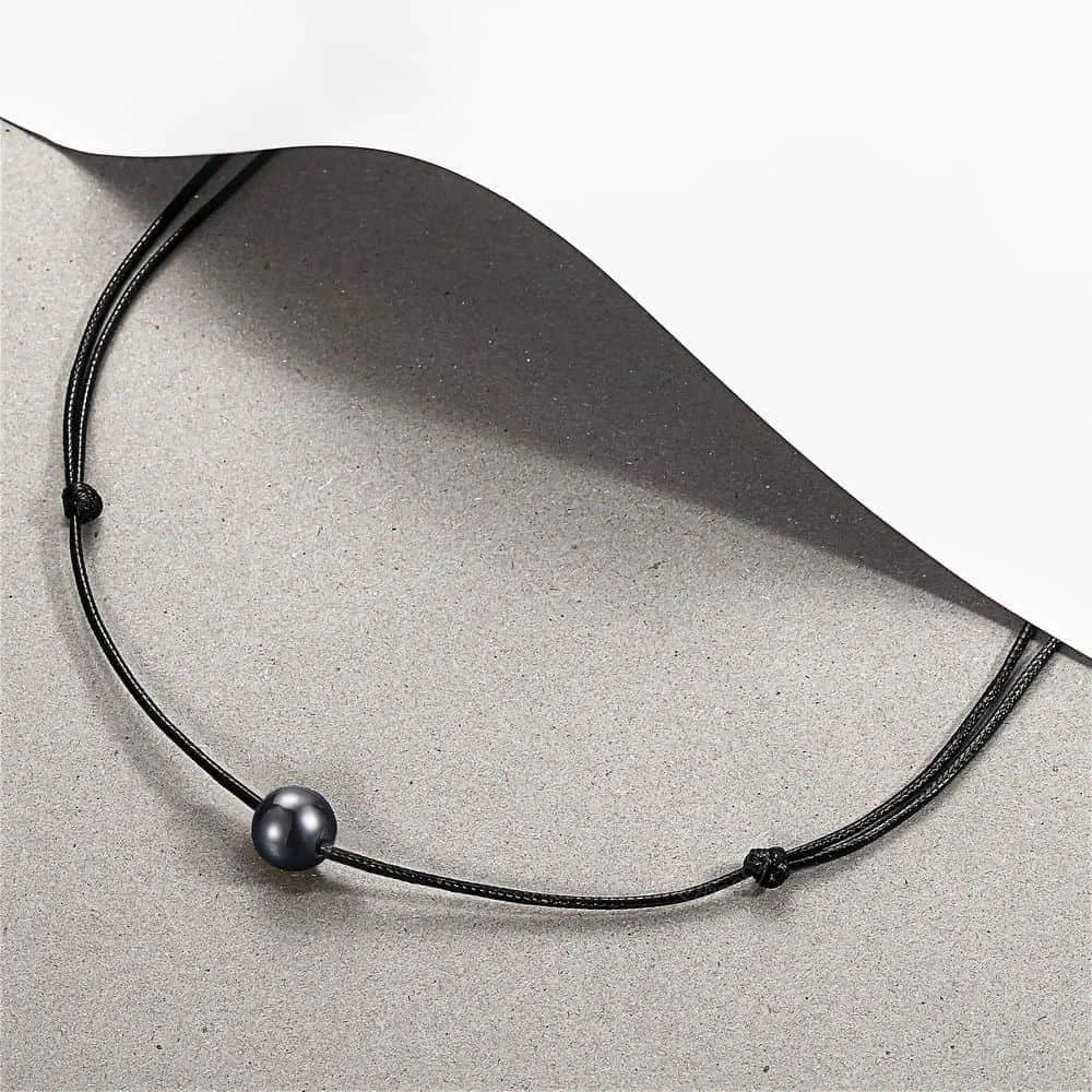 Simple Bead Leather Choker for Men Boys Hematite Metal Stone Rope Neklace Teen Jewelry Adjustable DN131
