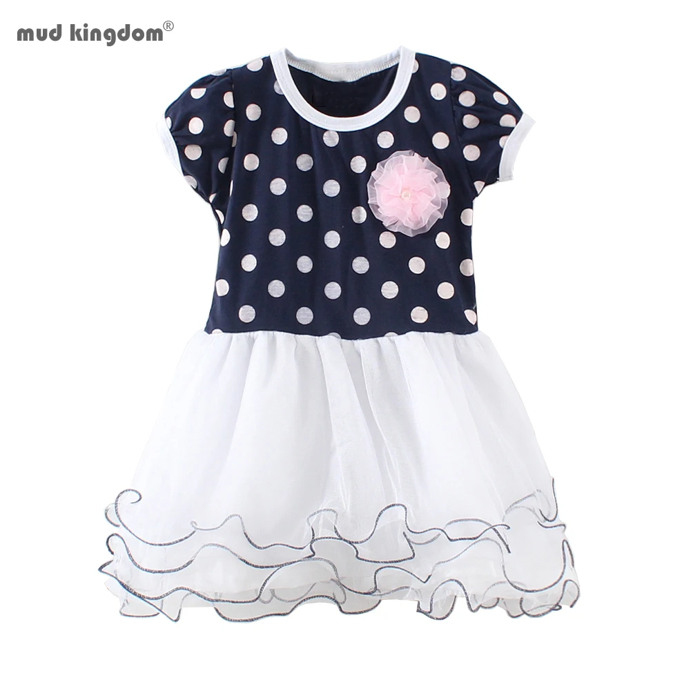 

Mudkingdom Girl Summer Dress Cute Polka Dot 3D Flower Lace Tulle Tutu Dresses for Toddler Clothes Fashion Party Princess Sale