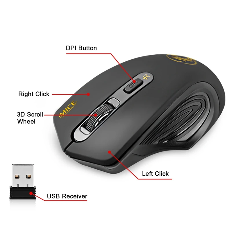 Imice Wireless Mouse Computer Mause Ergonomic 2.4G USB Mouse Silent Optical 2000DPI Wireless Mouse For Computer Laptop Pc Mice