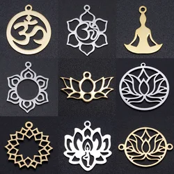 10pcs/lot Flower of Life DIY Charms Wholesale 316 Stainless Steel Yoga Lotus Connectors Charm Om Hansa Hand Jewelry Pendant