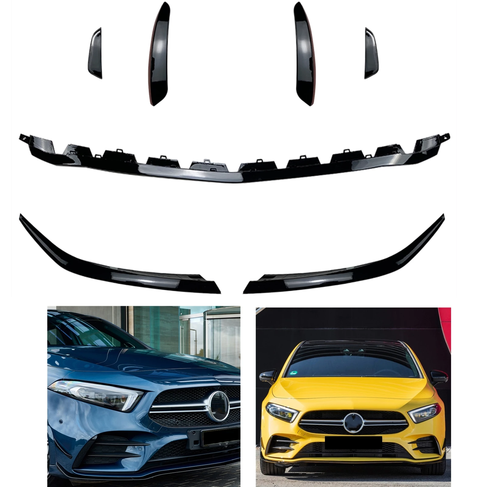 

Front Bumper Spoiler Lip For Mercedes Benz A Class W177 A180 A35 AMG 2019-2024 Fog Light Air Vent Intake Frame Splitter Canard