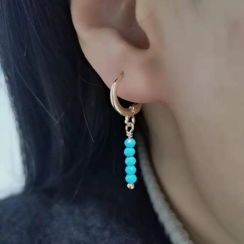 

Turquoise Bar Earrings Dainty 14K Gold Filled Delicate Faceted Natural Gemstones Dangle Classic Women Elegant Hoops Earrings