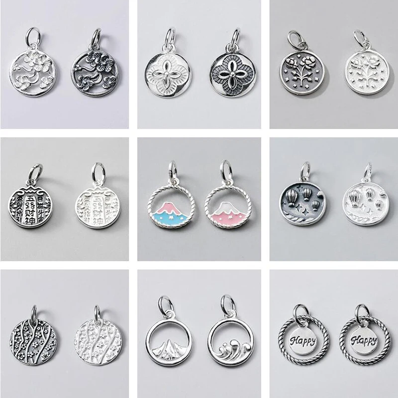 MEETSOFT Vintage S925 Sterling Silver Round Flower Letter Mountain Charms Special DIY Handmade Making Finding Jewelry Accessory