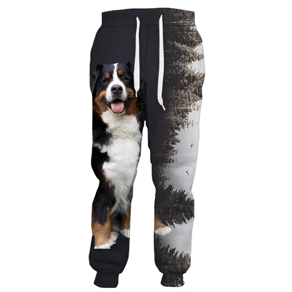 Hx fronteira collie impressão calças 3d gráfico como animais emenda sweatpants bolsos elásticos roupas esportivas harajuku streetwear