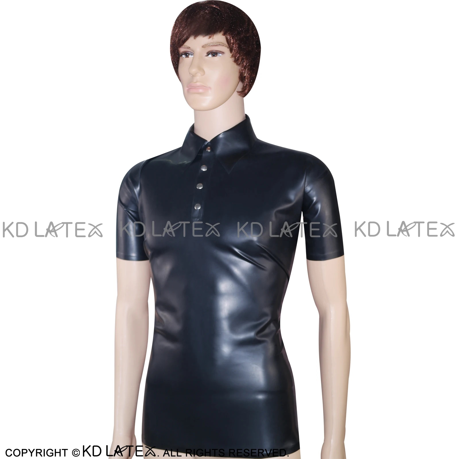 Black Sexy Latex Shirts Short Sleeves Rubber Clothing Tee Top Uniform YF-0029