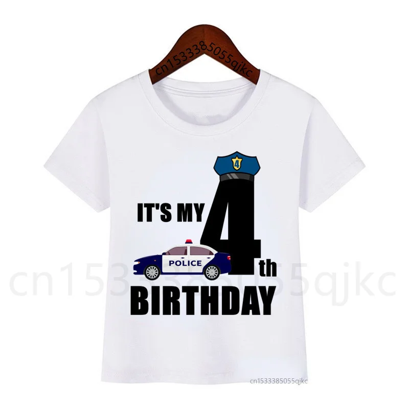 Policeman 1-10 Birthday Number Print T Shirt Children Police Car Birthday Boy T-shirts Boy&Girl Funny Gift Tshirt Present Outfit