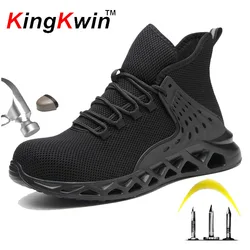 Men Safety Shoes with Metal Toe Indestructible Shoe Work Boots with Steel Toe Breathable Breathable Sneakers Work Shoes