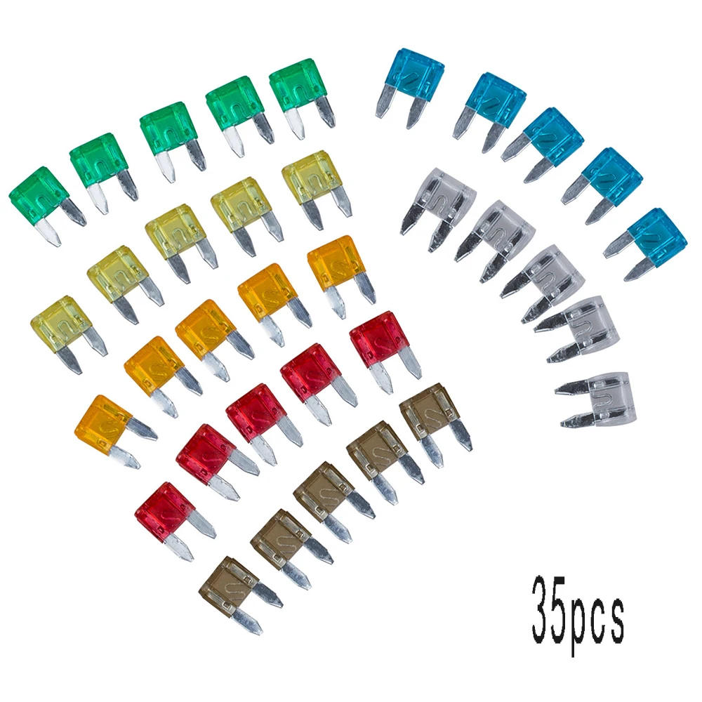 

35Pcs Mini Blade Fuses Auto Car Truck Assortment Fuse Kit 5 7.5 10 15 20 25 30 AMP 19mm Car Motorcycle Repair Tool Accessories