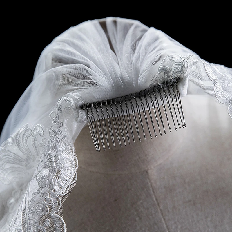 Voile de mariée en dentelle pour patients, blanc ivoire, bord long, accessoires de mariage