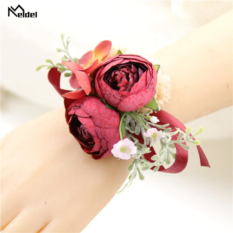 Meldel Polso Corsage Del Fiore della Rosa Sposo Boutonniere di Cerimonia Nuziale Fatto A Mano Fiore Damigella D'onore Polso Corpetto del Vestito Da Cerimonia Nuziale Boutonnieres