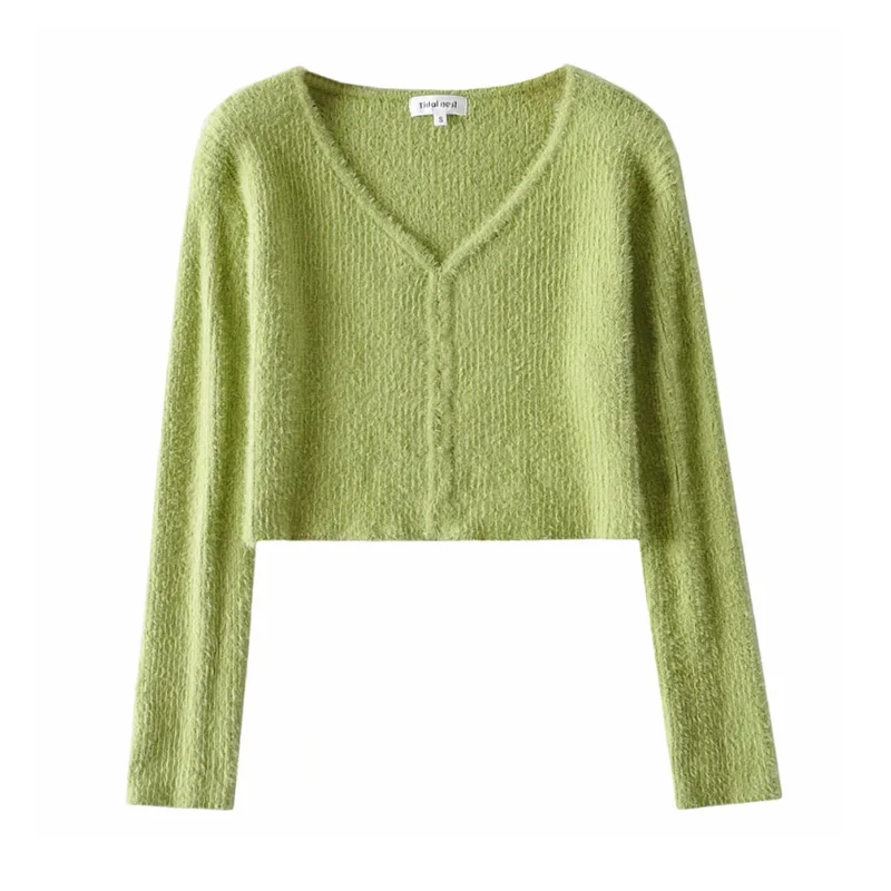 Women sweater cardigan korean long sleeve crop top green cardigans vintage knitted sweaters korean crop sweater white ladies top