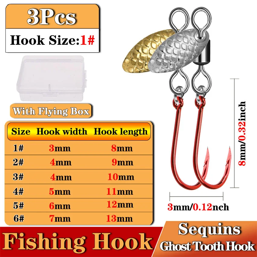 3/6Pcs/Box Fast Attack Needle Point Fishing Barbed Sequins Ghost Tooth Hook FishingTrout Bass