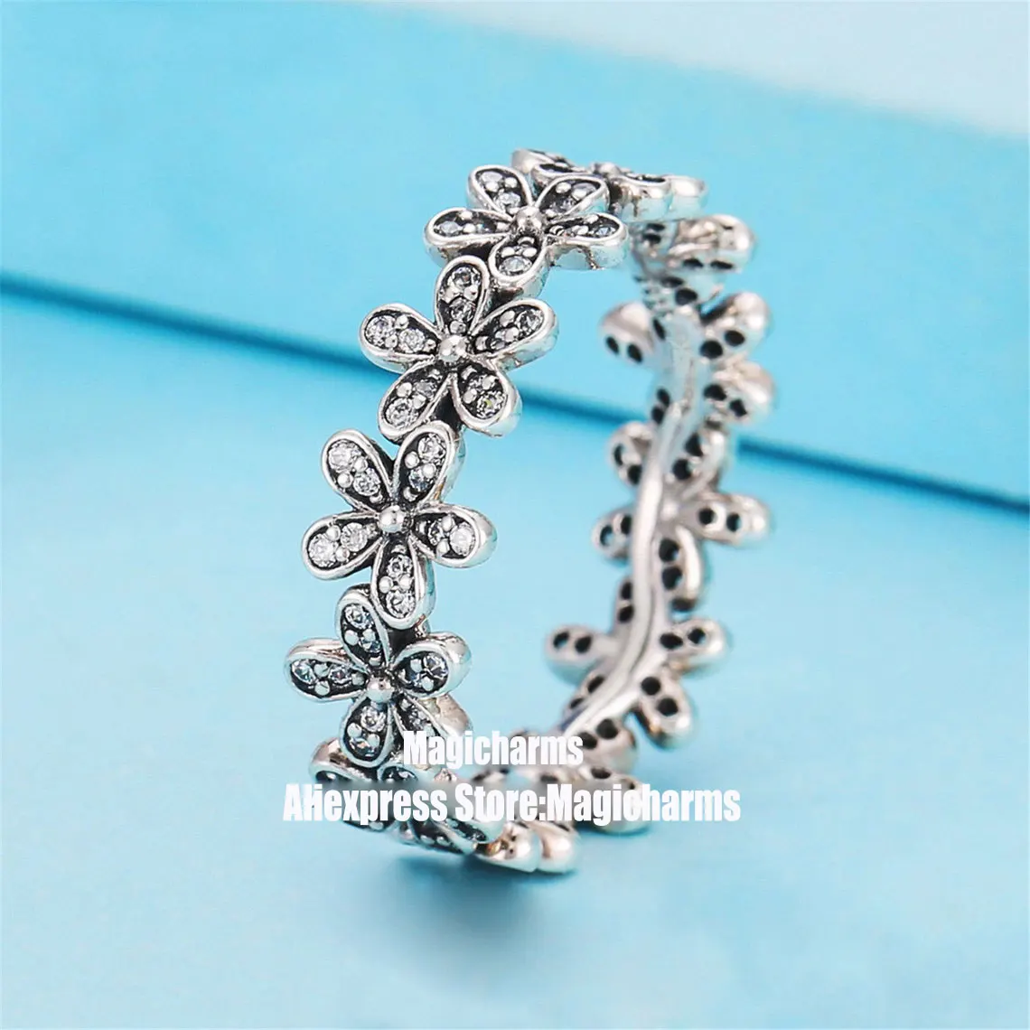 

925 Sterling Silver Dazzling Daisy Meadow Ring with Clear Zirconia Fashion Pandora Style Ring For Women