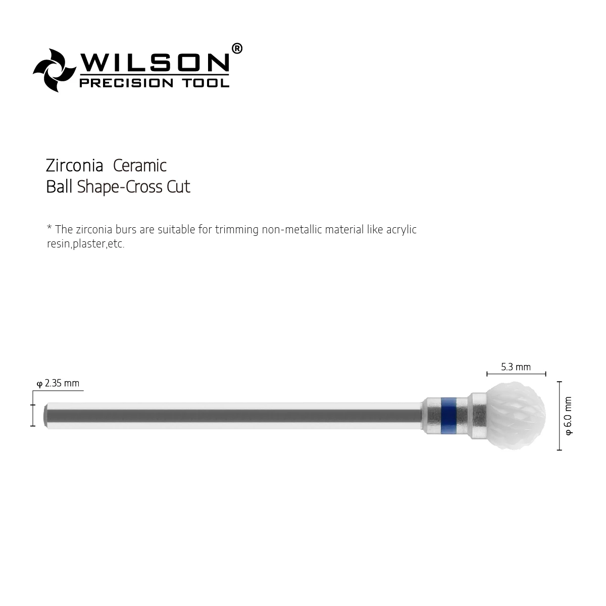 WilsonDental Burs Ball Shape- Cross Cut - White Solid Zirconia Ceramic Dental Lab Burs