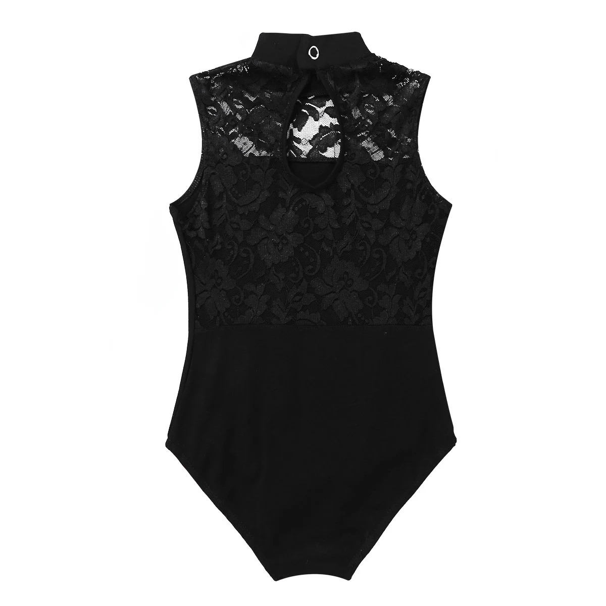 Kids Girls Gymnastics Leotard Dance Tight Fitting Jumpsuit Basic Body Tops Sleeveless Turtle Neck Lace Back Ballet Dance Wear