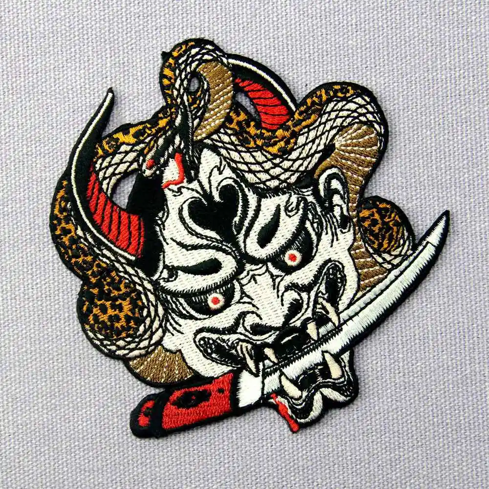 Embroidery Embroidered Tactical Patch For Hat Hannya Oni Mask Ceo-Friendly Handmade Iron On Badge