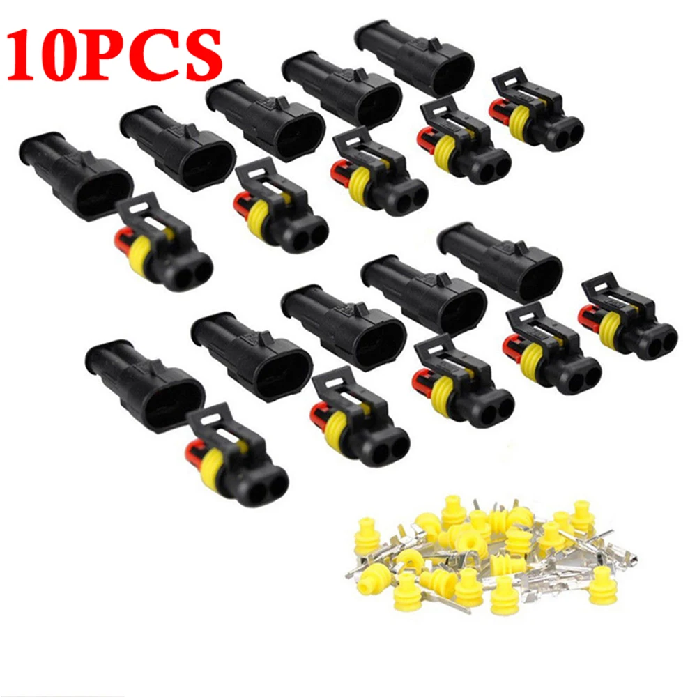 10 Sets Sealed Waterproof Electrical Wire Connectors Two-Pin 2-Way Seal Car Boat Waterproof Electrical Wire Superseal Connector