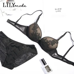 Lilymoda Sexy Luxury Floral Embroidery Women Bra Briefs Set Bra Panty Underwear Set Female Lingerie Brassiere Seamless Panties