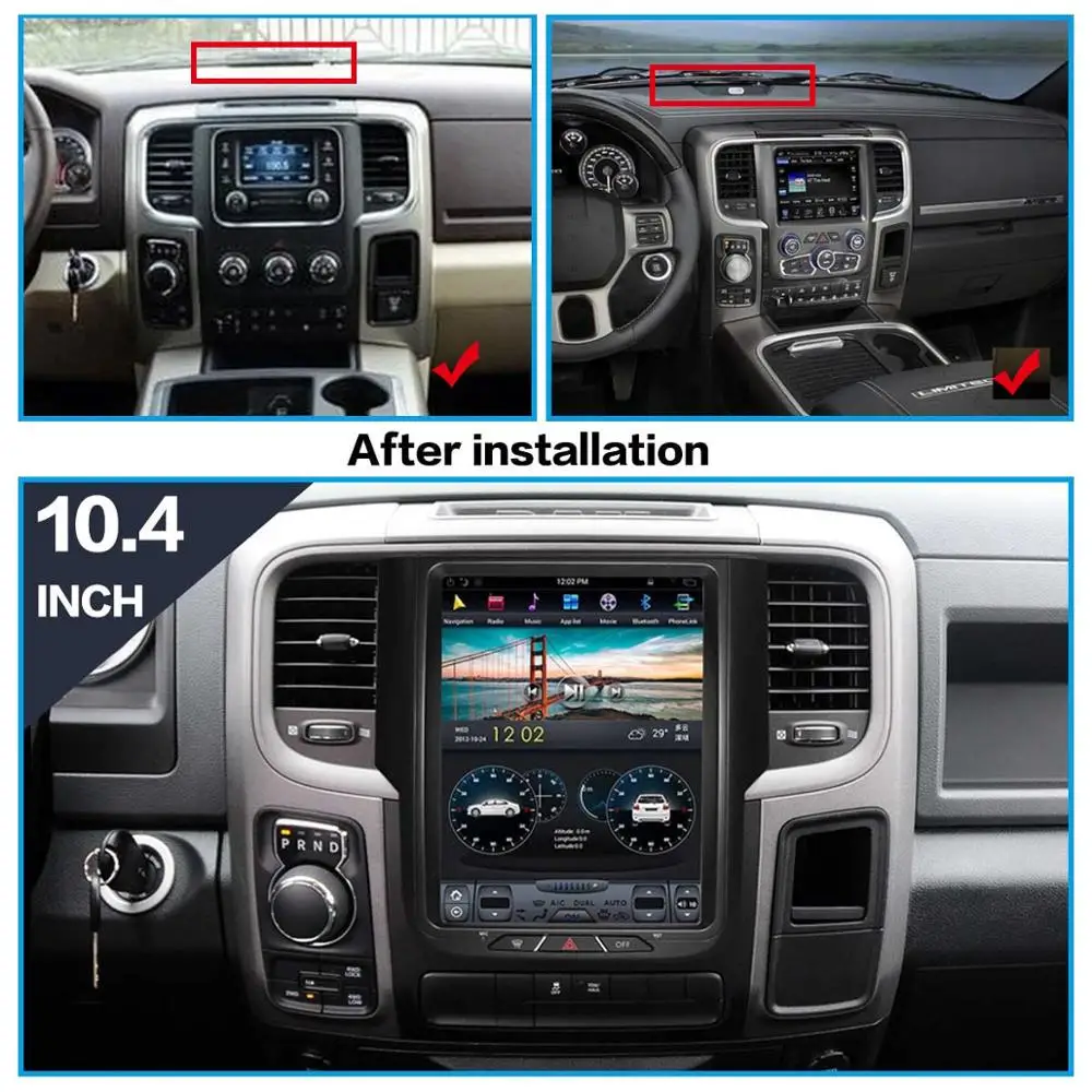 For Dodge Ram 1500 2014 - 2020 Android Car Multimedia Player Tesla Style Radio GPS Navigation Stereo Qualcomm CPU Head Unit