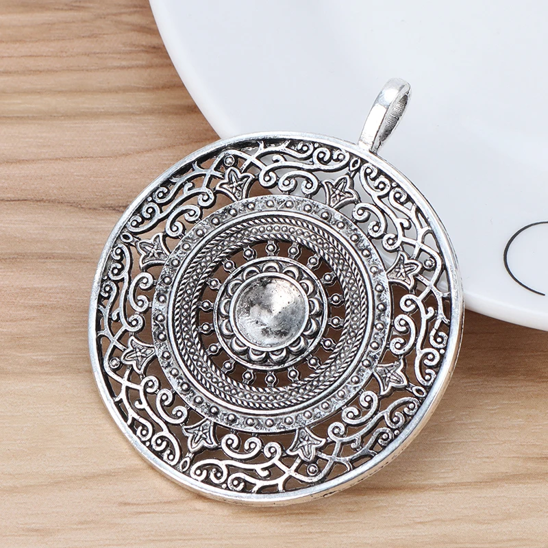 5 Pieces Tibetan Silver Large Filigree Mandala Flower Round Charms Pendants for Necklace Jewellery Making 68mm