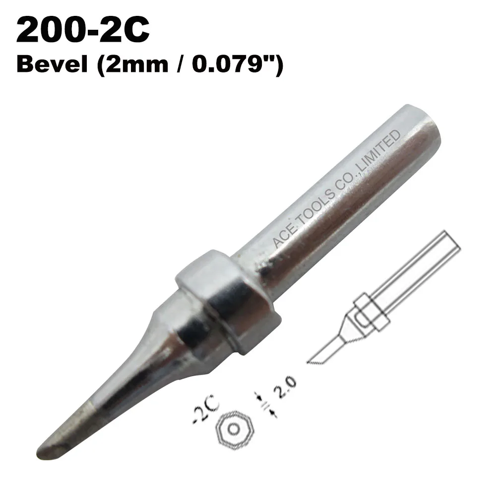 200-2C Bevel 2mm Replacement Soldering Tip Fit QUICK 203 203H 204 204H 203D 376(I) 376D(I) 3100 3101 3102 3112 3202 20H-90