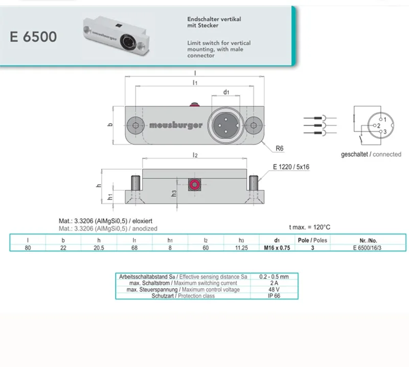 Meusburger Moldsburg Limit Switch   Induction Micro E65055   E6500/16/3 Mold Stroke