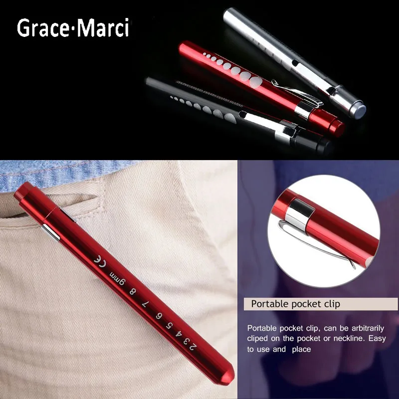 Portable Mini Penlight Medical LED Pen Flashlight Different Color Nurse Pen Light White/Yellow Light With Metal Clip For Detect