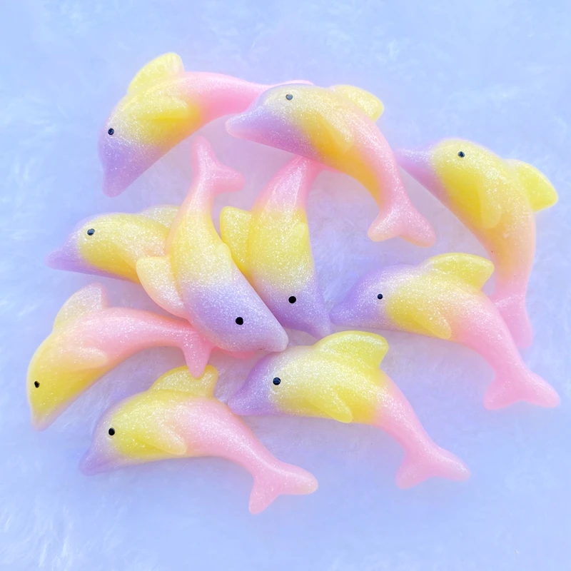 10Pcs Kawaii Leuke Twee Kleur Dolfijn Plat Hars Cabochons Scrapbooking Diy Sieraden Craft Decoratie Accessoires