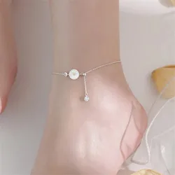 925 Sterling Silver Shell Daisy Anklet For Women Girls Tassel Zircon Round Bead Link Chain Boho Jewelry Bijoux Femme Gift