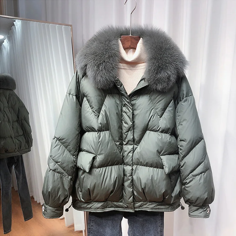 Real Fox Fur Collar 2024 New Winter Women\'s 90% White Duck Down Jacket Female Short Puffer Coat Warm Down Parka Loose Outwear