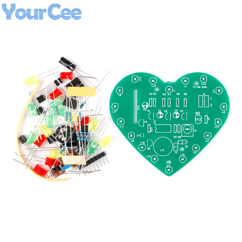 Colorful DIY Heart Shape Light Control Music Kit 18 Leds DC 4.5V-5V Electronic Production for Learning