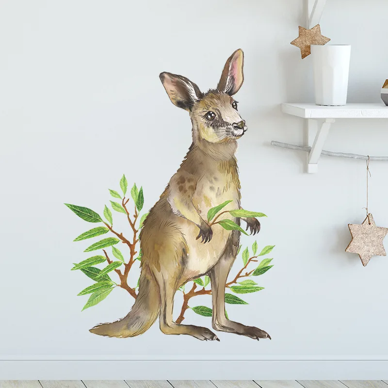 Cartoon kangaroo green plant children bedroom porch home wall background decorative wall stickers self-adhesive room decoration