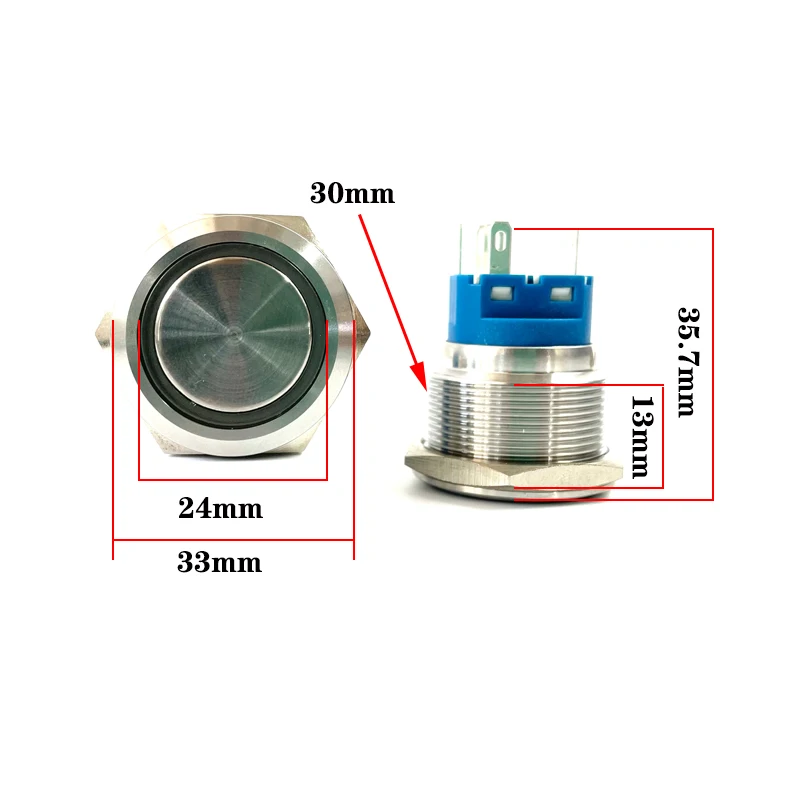 25mm/30mm/40mm stainless steel metal button switch round flat led ring instantaneous power mark car switch 12V 24V yellow blue