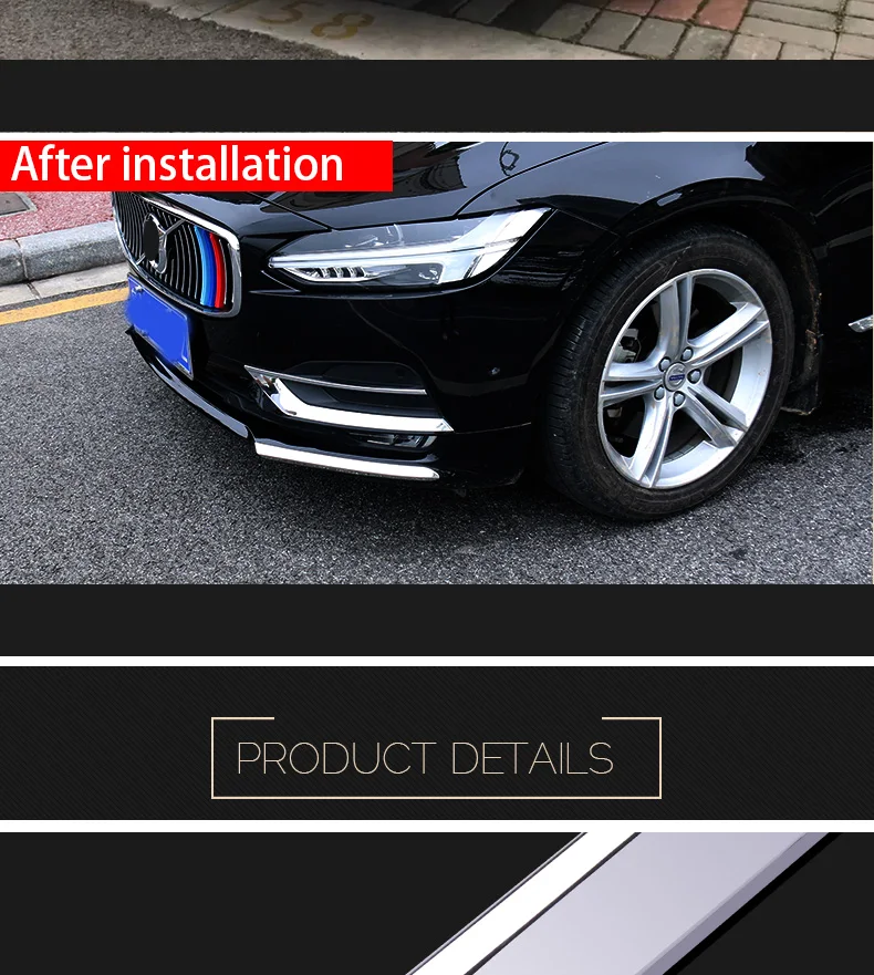 Chrom-Dekoration für Volvo S90 V90 V90CC 2016 2017 2018 2019 2020 Front-Eckleiste Glänzender Streifen Frontstoßstangen-Streifen Auto-Zubehör – Detail 6