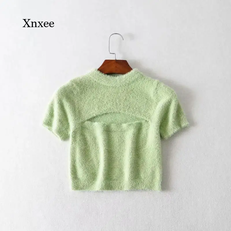 Solid Sweater Crop Tops Women Streetwear Pullovers Elegant Underwear Women Top Vintage Korean Knitted Sweater Shirt Clothing